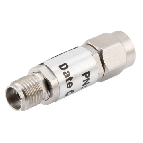 6 dB Fixed Attenuator 2.92mm Male (Plug) to 2.92mm Female (Jack) Up to 40 GHz Rated to 0.5 Watts, Passivated Stainless Steel Body, 1.35 VSWR FMAT7429-6