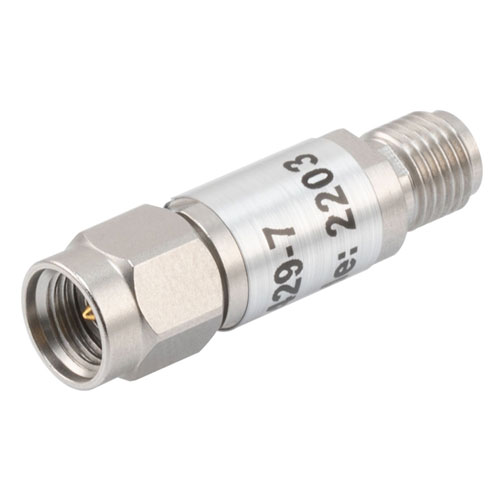 7 dB Fixed Attenuator 2.92mm Male (Plug) to 2.92mm Female (Jack) Up to 40 GHz Rated to 0.5 Watts, Passivated Stainless Steel Body, 1.35 VSWR FMAT7429-7