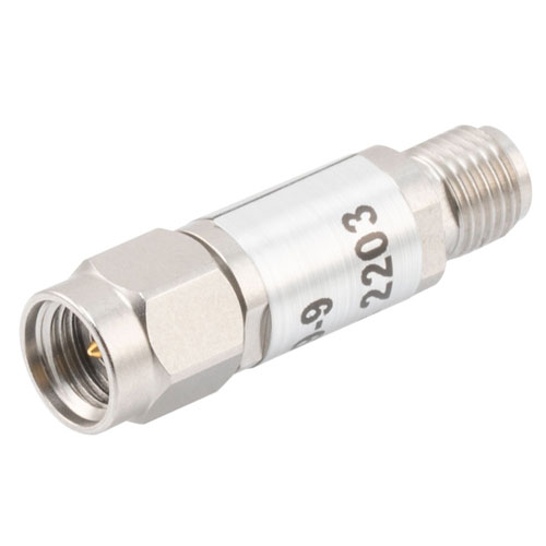 9 dB Fixed Attenuator 2.92mm Male (Plug) to 2.92mm Female (Jack) Up to 40 GHz Rated to 0.5 Watts, Passivated Stainless Steel Body, 1.35 VSWR FMAT7429-9