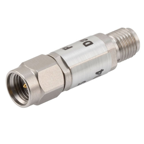 15 dB Fixed Attenuator 2.92mm Male (Plug) to 2.92mm Female (Jack) Up to 40 GHz Rated to 2 Watts, Passivated Stainless Steel Body, 1.35 VSWR FMAT7430-15