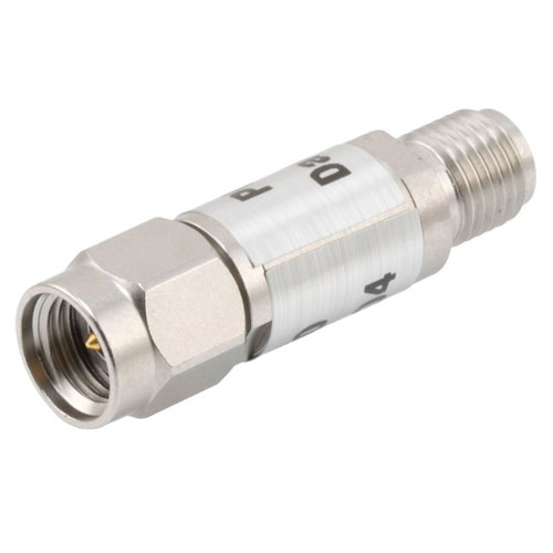 30 dB Fixed Attenuator 2.92mm Male (Plug) to 2.92mm Female (Jack) Up to 40 GHz Rated to 2 Watts, Passivated Stainless Steel Body, 1.35 VSWR FMAT7430-30