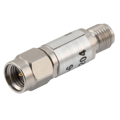 6 dB Fixed Attenuator 2.92mm Male (Plug) to 2.92mm Female (Jack) Up to 40 GHz Rated to 2 Watts, Passivated Stainless Steel Body, 1.35 VSWR FMAT7430-6