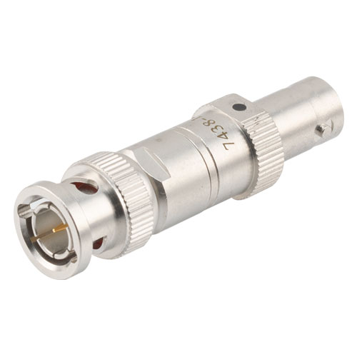 10 dB Fixed Attenuator 75 Ohm BNC Male (Plug) to 75 Ohm BNC Female (Jack) Up to 4 GHz Rated to 2 Watts, Brass Tri-Metal Body, 1.35 VSWR FMAT7438-10