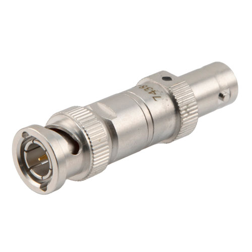 8 dB Fixed Attenuator 75 Ohm BNC Male (Plug) to 75 Ohm BNC Female (Jack) Up to 4 GHz Rated to 2 Watts, Brass Tri-Metal Body, 1.35 VSWR FMAT7438-8