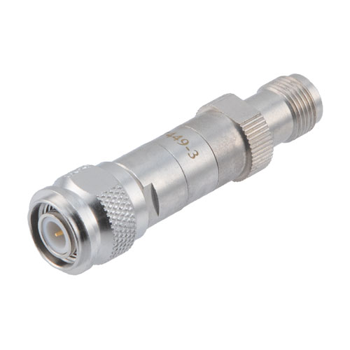 3 dB DC Bias Attenuator, TNC male to TNC female brass body rated to 2 watts FMAT7449-3