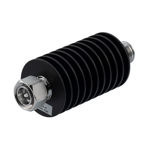 10 dB Fixed Attenuator, 4.3-10 Male (Plug) to 4.3-10 Female (Jack) Up to 6 GHz Rated to 50 Watts, 1.3:1 VSWR FMAT7452-10