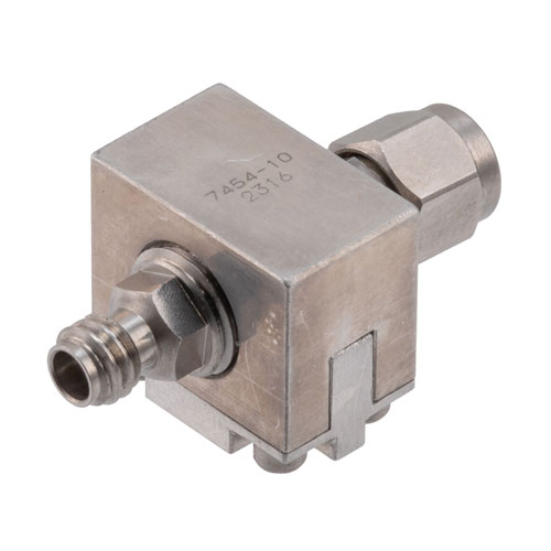 10 dB Fixed Attenuator 1.0mm Male (Plug) to 1.0mm Female (Jack) Up to 110 GHz Rated to 0.5 Watts Passivated Stainless Steel Body 1.8:1 VSWR FMAT7454-10