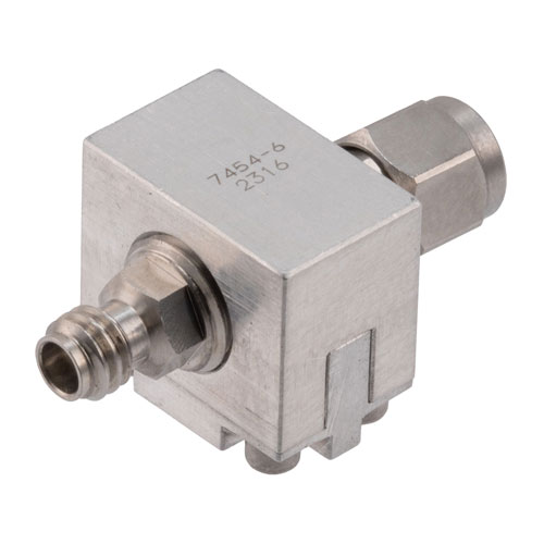 6 dB Fixed Attenuator 1.0mm Male (Plug) to 1.0mm Female (Jack) Up to 110 GHz Rated to 0.5 Watts Passivated Stainless Steel Body 1.8:1 VSWR FMAT7454-6