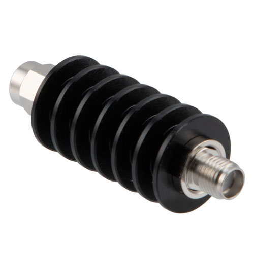 10 dB Fixed Attenuator SMA Male (Plug) to SMA Female (Jack) Up to 12.4 GHz Rated to 10 Watts, Black Aluminum Body, 1.3:1 VSWR FMAT7463-10