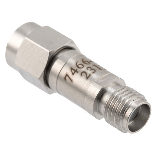 2 dB Fixed Attenuator SMA Male (Plug) to SMA Female (Jack) DC to 12 GHz Rated to 2 Watts, Stainless Steel Body, 1.35:1 VSWR FMAT7466-2