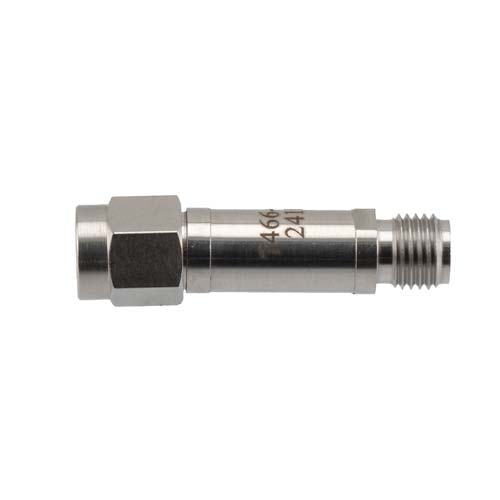 40 dB RF Fixed Attenuator SMA Male (Plug) to SMA Female (Jack), DC to 12 GHz Rated to 2 Watt, Stainless Steel Body, 1.35:1 VSWR FMAT7466-40