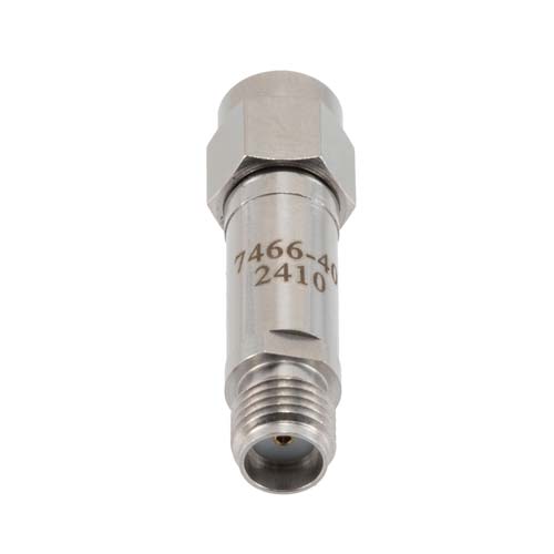 40 dB RF Fixed Attenuator SMA Male (Plug) to SMA Female (Jack), DC to 12 GHz Rated to 2 Watt, Stainless Steel Body, 1.35:1 VSWR FMAT7466-40