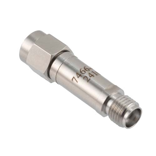 40 dB RF Fixed Attenuator SMA Male (Plug) to SMA Female (Jack), DC to 12 GHz Rated to 2 Watt, Stainless Steel Body, 1.35:1 VSWR FMAT7466-40