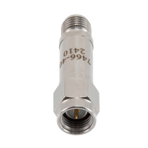 40 dB RF Fixed Attenuator SMA Male (Plug) to SMA Female (Jack), DC to 12 GHz Rated to 2 Watt, Stainless Steel Body, 1.35:1 VSWR FMAT7466-40