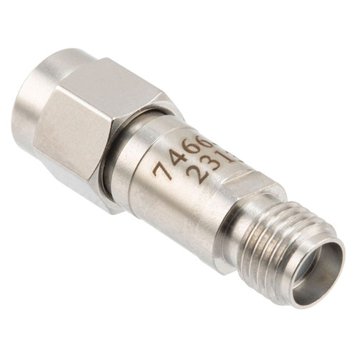 4 dB Fixed Attenuator SMA Male (Plug) to SMA Female (Jack) DC to 12 GHz Rated to 2 Watts, Stainless Steel Body, 1.35:1 VSWR FMAT7466-4