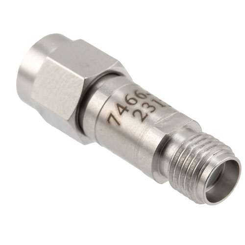 5 dB Fixed Attenuator SMA Male (Plug) to SMA Female (Jack) DC to 12 GHz Rated to 2 Watts, Stainless Steel Body, 1.35:1 VSWR FMAT7466-5