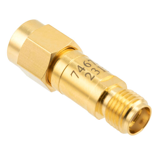 15 dB Fixed Attenuator SMA Male (Plug) to SMA Female (Jack) DC to 12 GHz Rated to 2 Watts, Brass Body, 1.35:1 VSWR FMAT7467-15