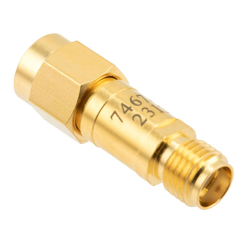 4 dB Fixed Attenuator SMA Male (Plug) to SMA Female (Jack) DC to 12 GHz Rated to 2 Watts, Brass Body, 1.35:1 VSWR FMAT7467-4