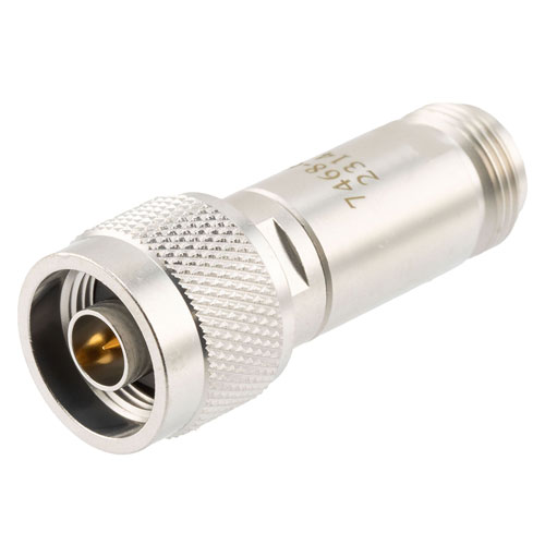 4 dB Fixed Attenuator N Male (Plug) to N Female (Jack) DC to 12 GHz Rated to 2 Watts, Brass Body, 1.35:1 VSWR FMAT7468-4