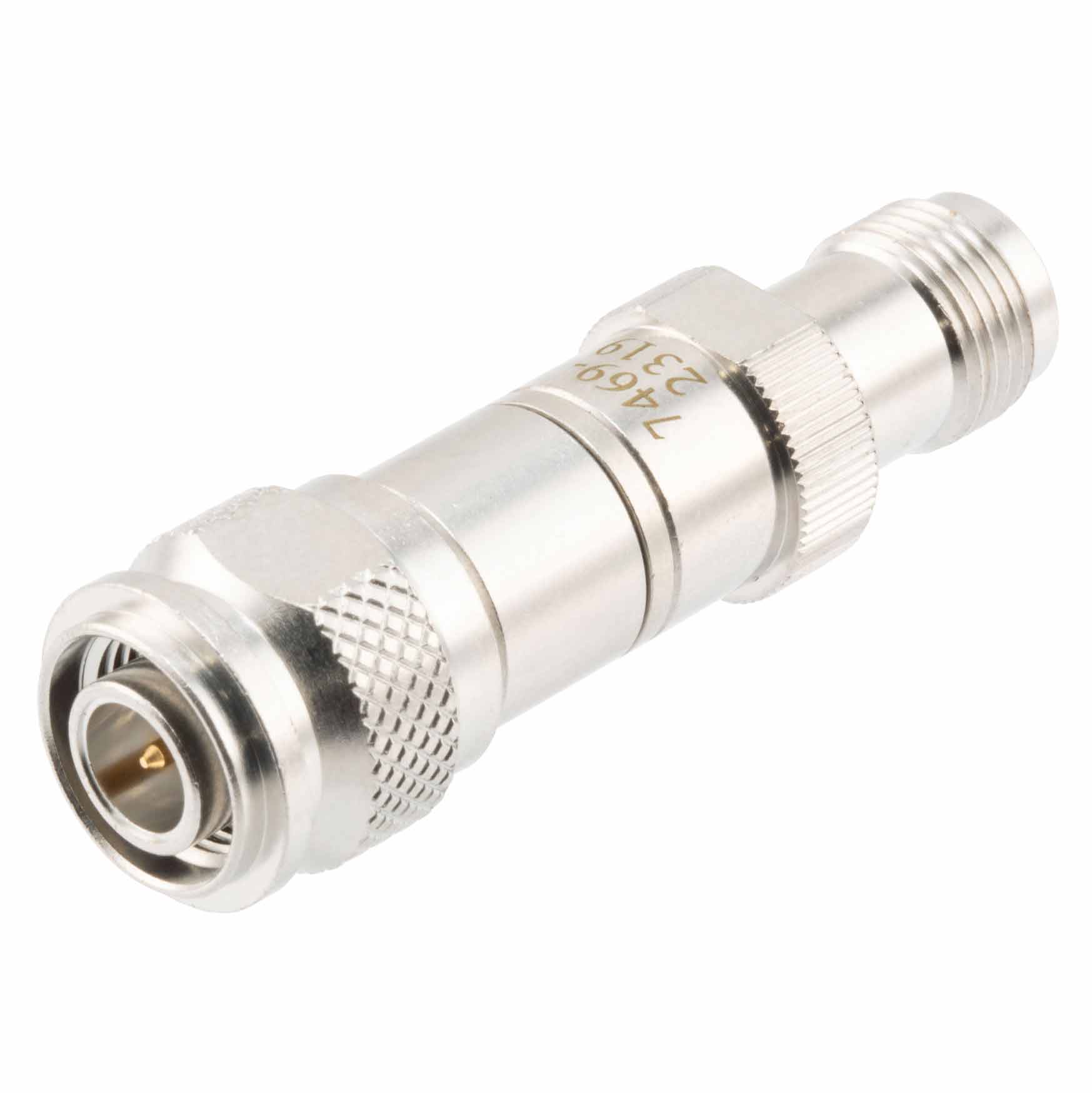 15 dB Fixed Attenuator TNC Male (Plug) to TNC Female (Jack) DC to 12 GHz Rated to 2 Watts, Brass Body, 1.35:1 VSWR FMAT7469-15