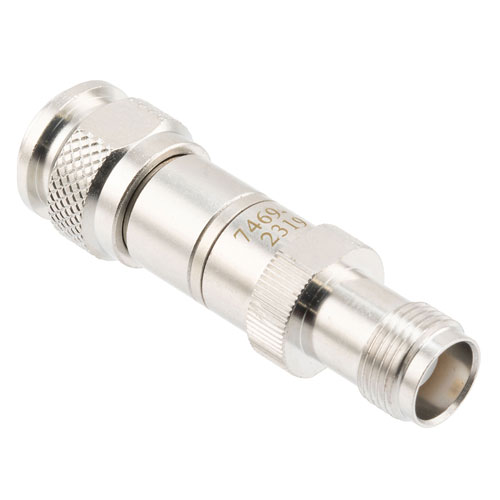15 dB Fixed Attenuator TNC Male (Plug) to TNC Female (Jack) DC to 12 GHz Rated to 2 Watts, Brass Body, 1.35:1 VSWR FMAT7469-15