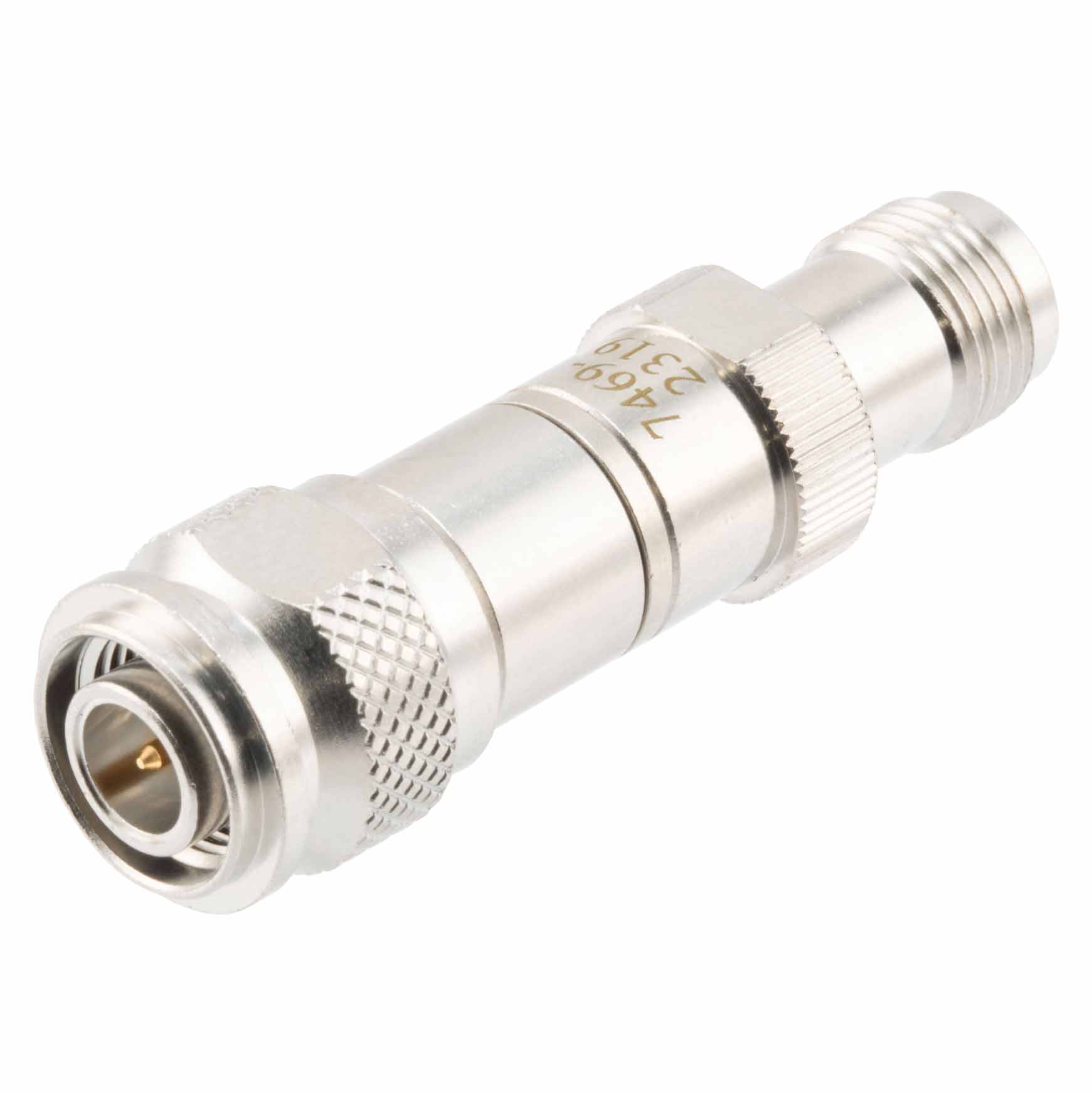 30 dB Fixed Attenuator TNC Male (Plug) to TNC Female (Jack) DC to 12 GHz Rated to 2 Watts, Brass Body, 1.35:1 VSWR FMAT7469-30