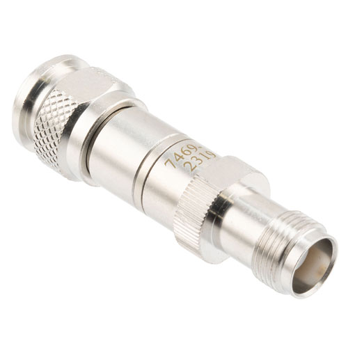 30 dB Fixed Attenuator TNC Male (Plug) to TNC Female (Jack) DC to 12 GHz Rated to 2 Watts, Brass Body, 1.35:1 VSWR FMAT7469-30