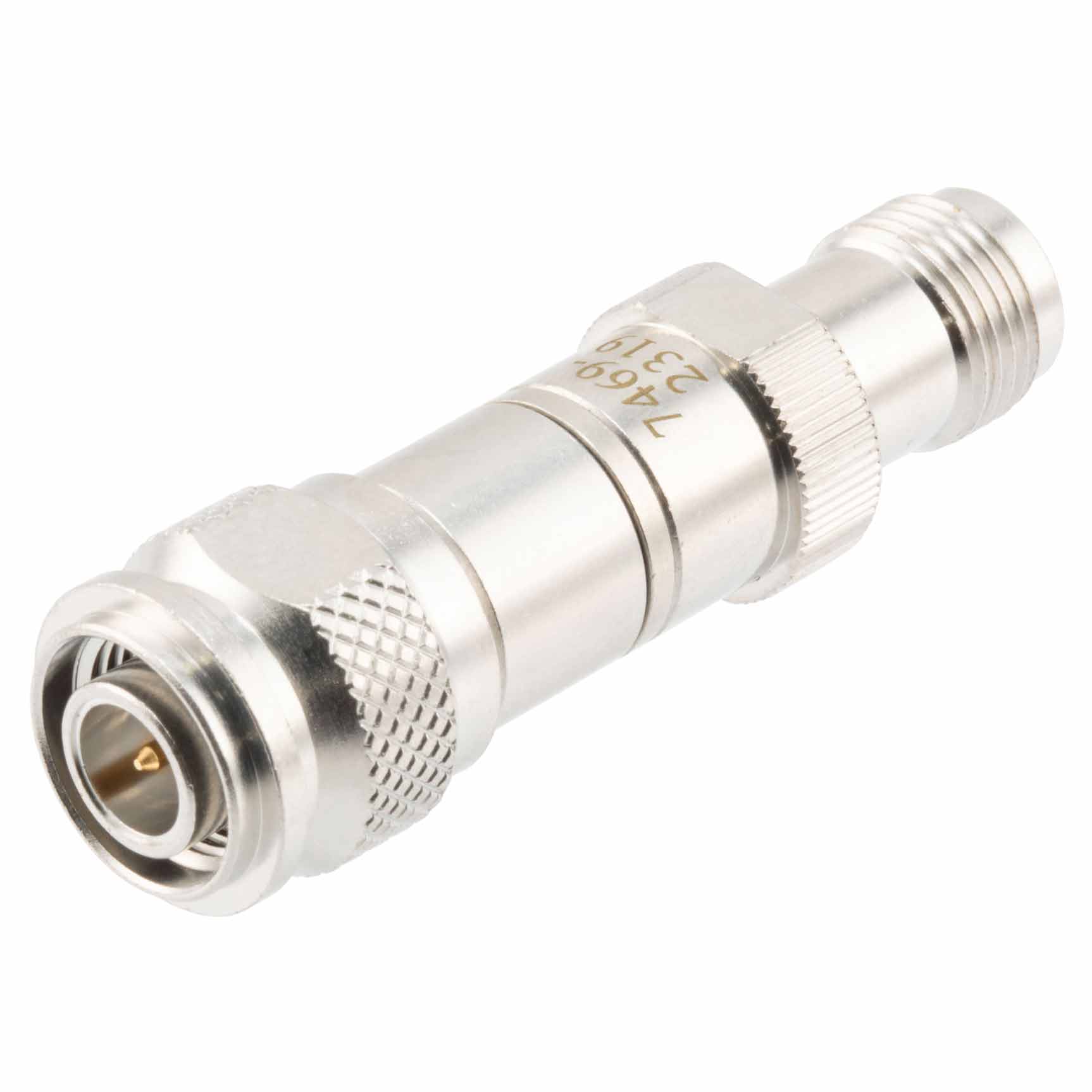 9 dB Fixed Attenuator TNC Male (Plug) to TNC Female (Jack) DC to 12 GHz Rated to 2 Watts, Brass Body, 1.35:1 VSWR FMAT7469-9