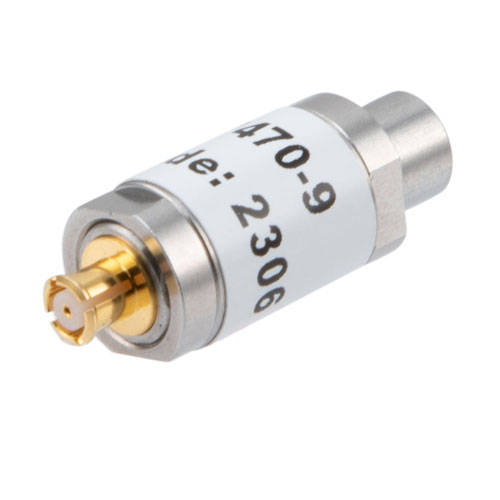 9 dB Fixed Attenuator SMP Male (Plug) to SMP Female (Jack) Up to 18 GHz Rated to 1 Watt, Stainless Steel Body, 1.35:1 VSWR FMAT7470-9