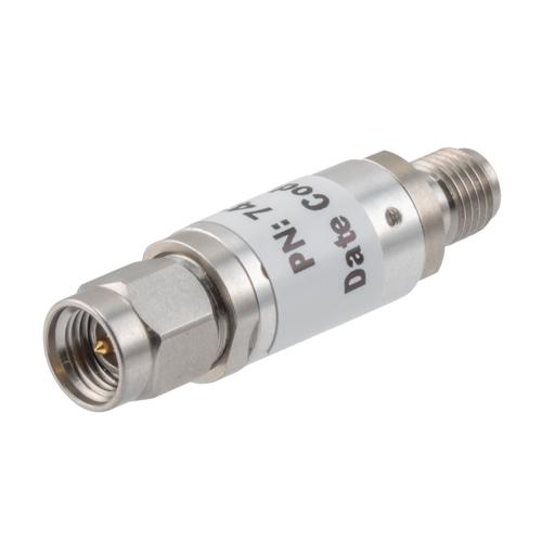 10 dB Fixed Attenuator 3.5mm Male (Plug) to 3.5mm Female (Jack) up to 26.5 GHz Rated to 2 Watts, Aluminum Body, 1.45:1 VSWR FMAT7471-10
