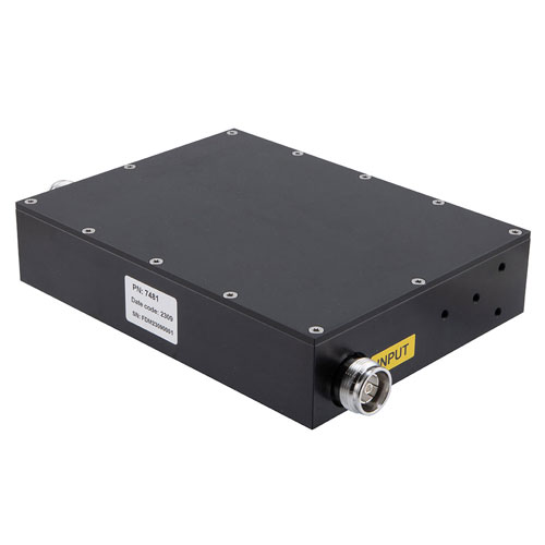 Low PIM 10 dB Fixed Attenuator 4.3-10 Female (Jack) to 4.3-10 Female (Jack) 0.6 GHz to 6 GHz Rated to 50 Watts Anodized Aluminum 1.3:1 VSWR FMAT7481-10