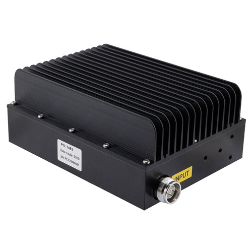 Low PIM 30 dB Fixed Attenuator 4.3-10 Female (Jack) to 4.3-10 Female (Jack) 0.6 GHz to 6 GHz Rated to 100 Watts Anodized Aluminum 1.3:1 VSWR FMAT7483-30