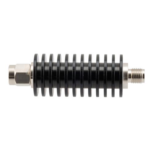 3 dB Fixed Attenuator SMA Male (Plug) to SMA Female (Jack) up to 26.5 GHz Rated to 20 Watts, Black Anodized Aluminum Body, 1.35:1 VSWR FMAT7486-3