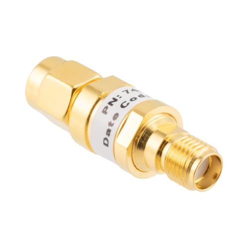 1 dB Fixed Attenuator SMA Male (Plug) to SMA Female (Jack) up to 26.5 GHz Rated to 2 Watts, Brass Gold Plated Body, 1.35:1 VSWR FMAT7487-1