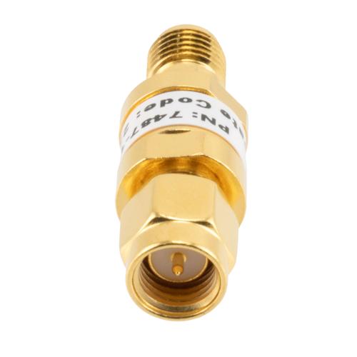 1 dB Fixed Attenuator SMA Male (Plug) to SMA Female (Jack) up to 26.5 GHz Rated to 2 Watts, Brass Gold Plated Body, 1.35:1 VSWR FMAT7487-1