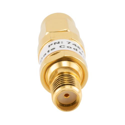 20 dB Fixed Attenuator SMA Male (Plug) to SMA Female (Jack) up to 26.5 GHz Rated to 2 Watts, Brass Gold Plated Body, 1.35:1 VSWR FMAT7487-20