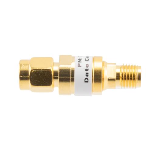 2 dB Fixed Attenuator SMA Male (Plug) to SMA Female (Jack) up to 26.5 GHz Rated to 2 Watts, Brass Gold Plated Body, 1.35:1 VSWR FMAT7487-2
