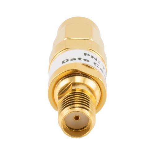 2 dB Fixed Attenuator SMA Male (Plug) to SMA Female (Jack) up to 26.5 GHz Rated to 2 Watts, Brass Gold Plated Body, 1.35:1 VSWR FMAT7487-2