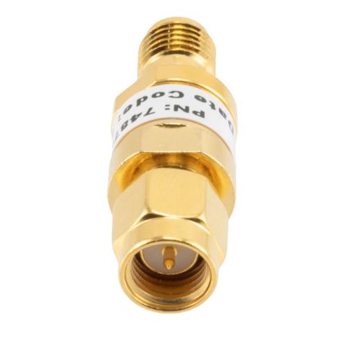 2 dB Fixed Attenuator SMA Male (Plug) to SMA Female (Jack) up to 26.5 GHz Rated to 2 Watts, Brass Gold Plated Body, 1.35:1 VSWR FMAT7487-2