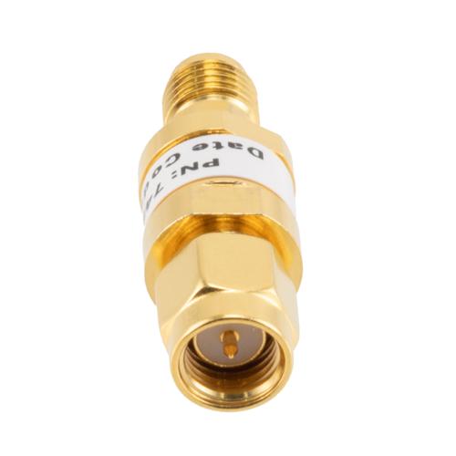 30 dB Fixed Attenuator SMA Male (Plug) to SMA Female (Jack) up to 26.5 GHz Rated to 2 Watts, Brass Gold Plated Body, 1.35:1 VSWR FMAT7487-30