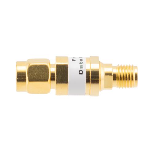 3 dB Fixed Attenuator SMA Male (Plug) to SMA Female (Jack) up to 26.5 GHz Rated to 2 Watts, Brass Gold Plated Body, 1.35:1 VSWR FMAT7487-3