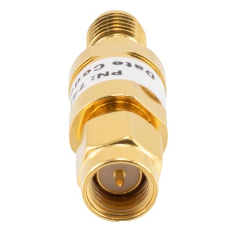 3 dB Fixed Attenuator SMA Male (Plug) to SMA Female (Jack) up to 26.5 GHz Rated to 2 Watts, Brass Gold Plated Body, 1.35:1 VSWR FMAT7487-3