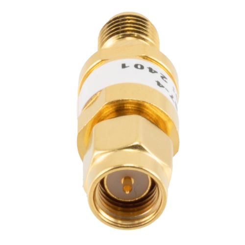 4 dB Fixed Attenuator SMA Male (Plug) to SMA Female (Jack) up to 26.5 GHz Rated to 2 Watts, Brass Gold Plated Body, 1.35:1 VSWR FMAT7487-4