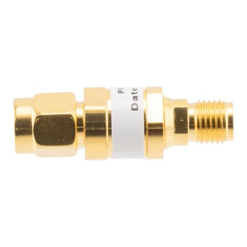 6 dB Fixed Attenuator SMA Male (Plug) to SMA Female (Jack) up to 26.5 GHz Rated to 2 Watts, Brass Gold Plated Body, 1.35:1 VSWR FMAT7487-6
