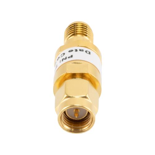 6 dB Fixed Attenuator SMA Male (Plug) to SMA Female (Jack) up to 26.5 GHz Rated to 2 Watts, Brass Gold Plated Body, 1.35:1 VSWR FMAT7487-6