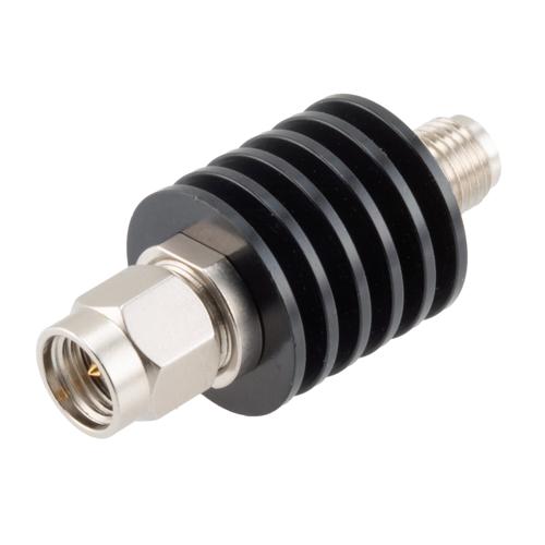 10 dB Fixed Attenuator SMA Male (Plug) to SMA Female (Jack) up to 26.5 GHz Rated to 5 Watts, Black Anodized Aluminum Body, 1.35:1 VSWR FMAT7488-10