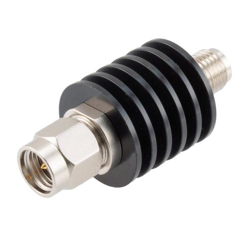 20 dB Fixed Attenuator SMA Male (Plug) to SMA Female (Jack) up to 26.5 GHz Rated to 5 Watts, Black Anodized Aluminum Body, 1.35:1 VSWR FMAT7488-20
