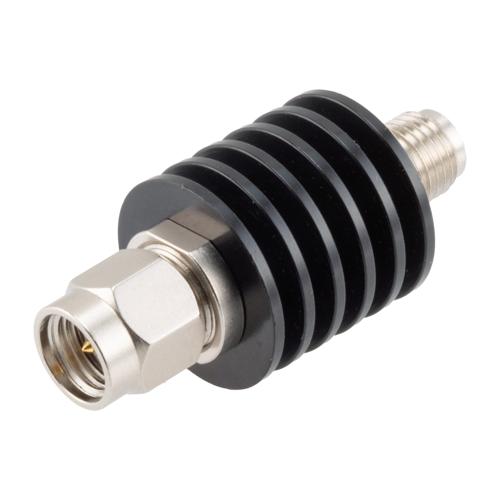 30 dB Fixed Attenuator SMA Male (Plug) to SMA Female (Jack) up to 26.5 GHz Rated to 5 Watts, Black Anodized Aluminum Body, 1.35:1 VSWR FMAT7488-30