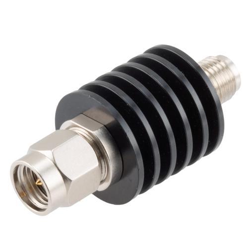 40 dB Fixed Attenuator SMA Male (Plug) to SMA Female (Jack) up to 26.5 GHz Rated to 5 Watts, Black Anodized Aluminum Body, 1.35:1 VSWR FMAT7488-40