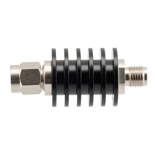 40 dB Fixed Attenuator SMA Male (Plug) to SMA Female (Jack) up to 26.5 GHz Rated to 5 Watts, Black Anodized Aluminum Body, 1.35:1 VSWR FMAT7488-40